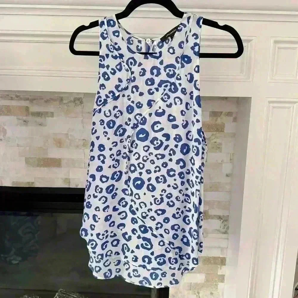 Life with Bird Australian Designer Silk Blend Blue Leopard Print Tank Size 6